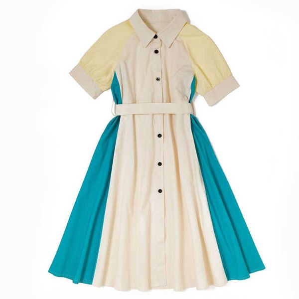 

girl's dresses 6 to 16 years kids teen colorblock midi shirt dress children girl fashion summer cotton casual flare buttoned dresses cl, Red;yellow
