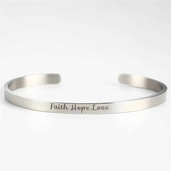 

personalized diy jewelry faith hope love stainless steel open bracelet width 4mm, Golden;silver