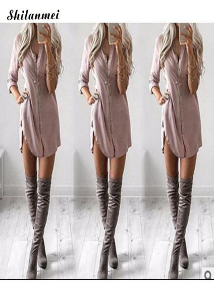 

fashion women shirt dress summer lady long sleeve casual turndown collar mini dress plus size elegant female party vestidos 3xl5340817, Black;gray