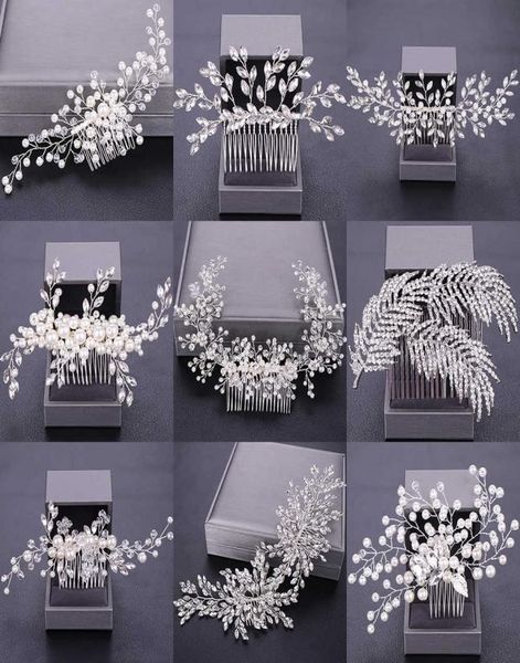 

women hair combs wedding hair accessories tiara pearl rhinestone silver color bridal hair ornament flower head jewelry headband x05387341, Slivery;golden