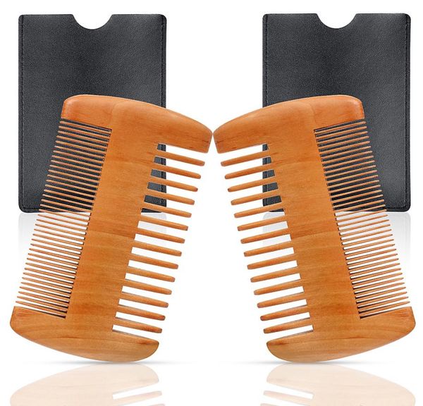

wooden beard comb 2 packs set natural peach wood moustache grooming comb with leather case antistatic double sided pocket comb fo6860917, Silver