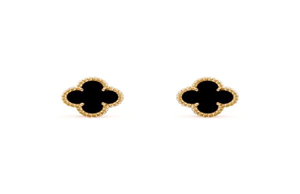 

designer earrings 14k gold stud earrings black agate fourleaf clovers female medium size clip earpin valentine039s day lucky l1042448, Golden;silver