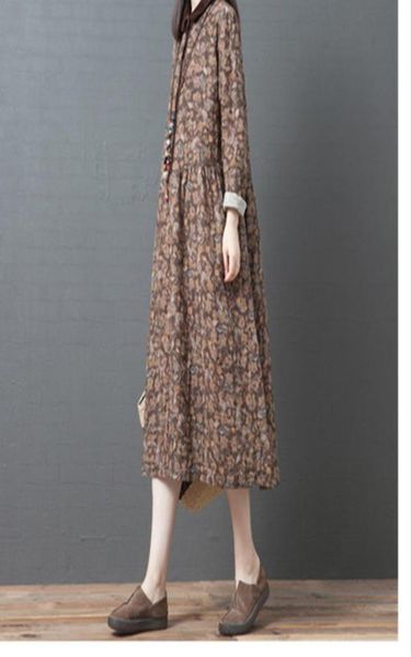 

casual dresses japanese mori girl vintage dress spring autumn women long sleeve floral print cotton dark red ginger yellow vestido1772193, Black;gray