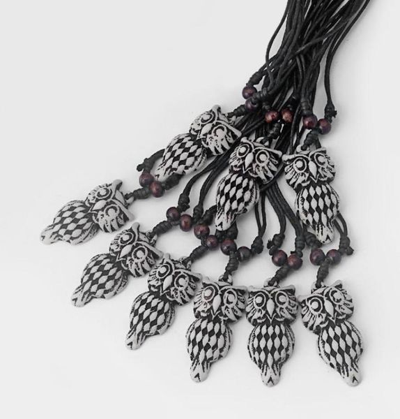 

drop 12pcs yak bone resin necklace whole with carving owl pendant1506956, Silver