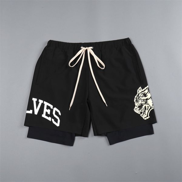 

men's shorts darc sport shorts men sportswear double layer training short pants summer 2 in 1 beach homme wolves jogging gym running bo, White;black