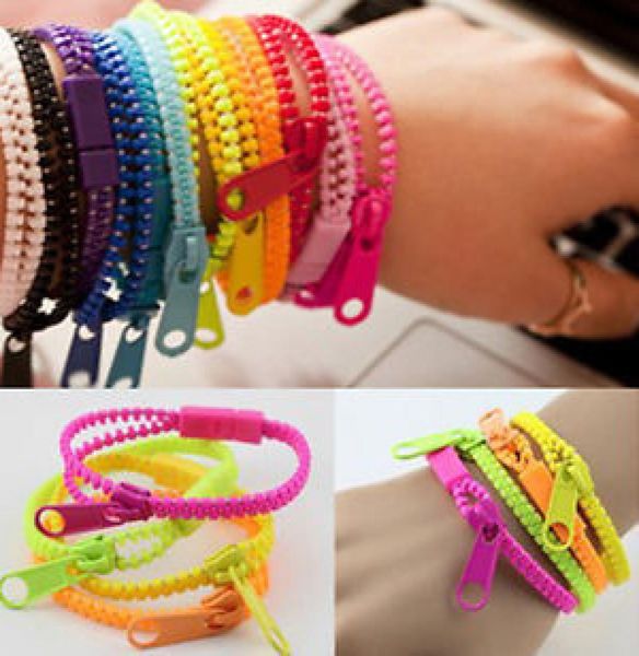 

whole 10pcslot 2015 new zip bracelet wristband dual single color metal zipper bracelet fluorescent neon creative bracelet 9518397, Golden;silver