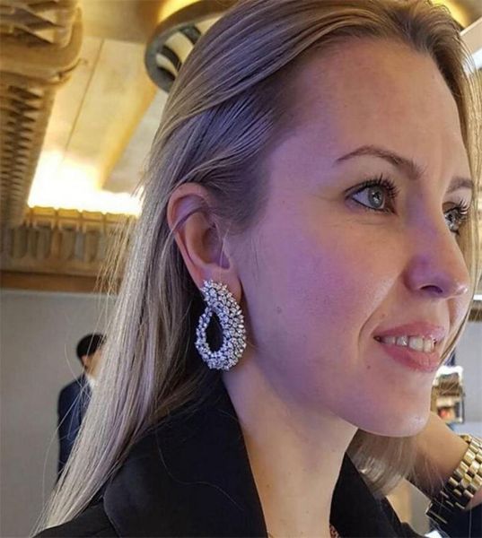 

brand new luxury jewelry unique sparkling 925 sterling silver full marquise shape white z cz diamond gemstones women stud earr6678679, Golden;silver