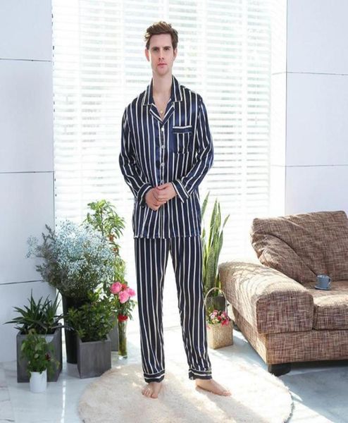 

kancoold sleepwear men039s longsleeved large size stripe printed pajamas suit foreign home men soft cozy satin nightgown sets 2094714, Black;brown