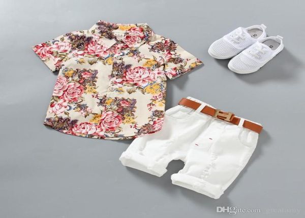 

15 years baby boy clothes boys floral shirts with cotton short pants kids fashion gentleman summer outfits casual sets clothing 27534611, White