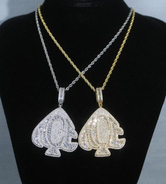 

chains iced out bling full cz paved letter a c e engraved heart pendant necklaces with long rope chain for men women punk jewelry1029218, Silver