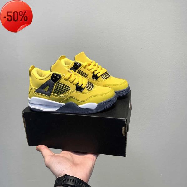 

kids designer casual shoes jumpman jorden 4 4s basketball shoes toddler low sneaker boys girls trainers runner shoe fire red thunder sports, Black