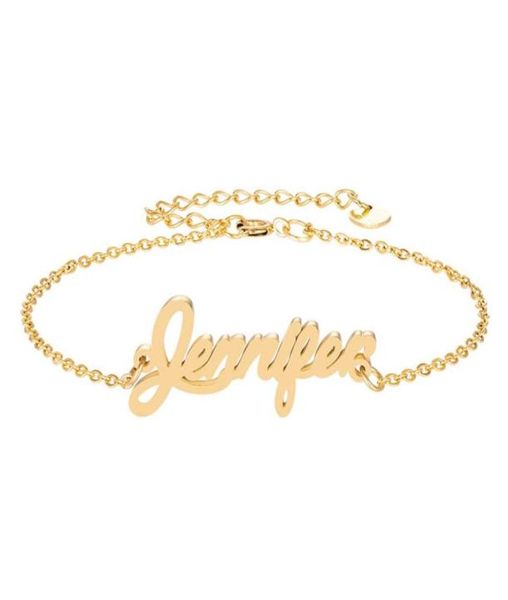

stainless steel engrave script name jennifer charm bracelets for women personalized custom bracelet charm link christmas gift224956521836, Golden;silver