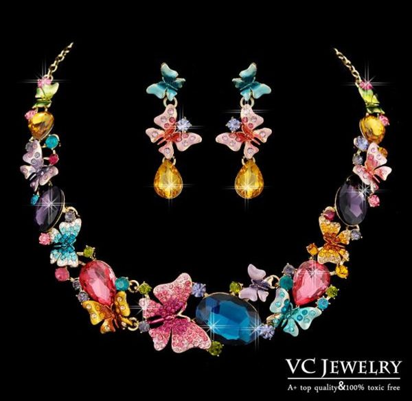 

luxury gorgeous colourful butterfly austrian crystal statement necklace and earring jewelry set vs161 vocheng jewelry2819725, Silver