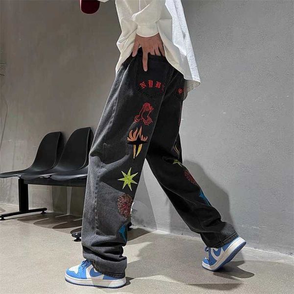 

designer jeans premium embroidery workwear jeans for men's oversize high street pants, floor towers, summer vibe style, Blue