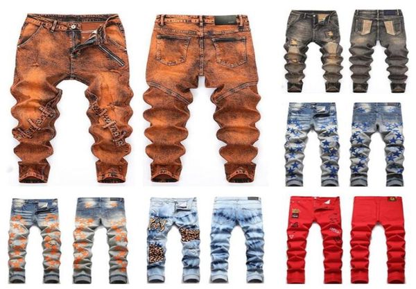 

22ss men039s brand designers jeans distressed ripped bikers slim fit motorcycle biker denim mens leisure fashion d2937209, Blue