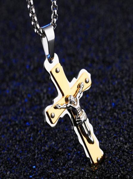 

christos jesus cross pendant necklaces with 600mm chain gold stainless steel jewelry colar for man chocker necklace1358483, Silver