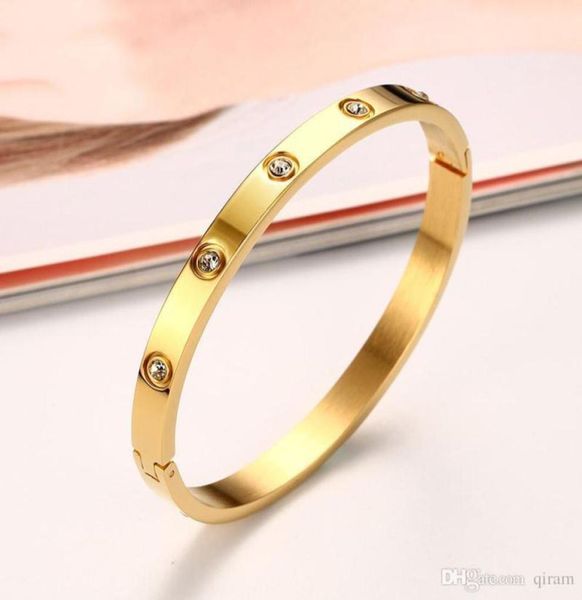 

fashion crystal bracelets for women silver gold rose bangle bracelet titanium love pulseiras stainless steel bangles ten diamondje8730737, Black