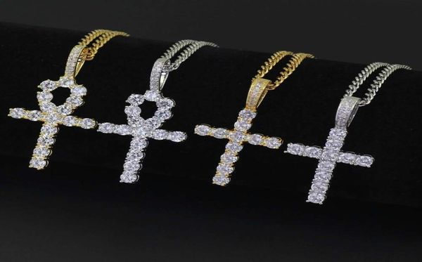 

hip hop cross diamonds pendant necklaces for men women religion christianity luxury necklace jewelry gold plated copper zircons cu8905679, Silver