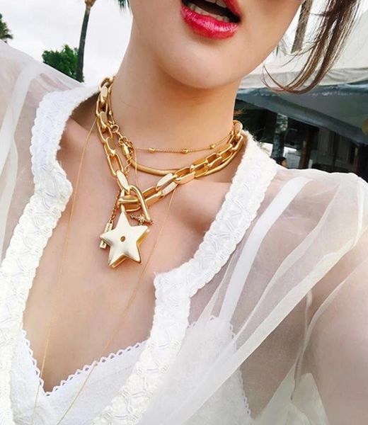 

boako fashion metal stars pendant necklace for women punk gold multilayer chain choker necklace party jewelry ketting bijoux3168013, Silver