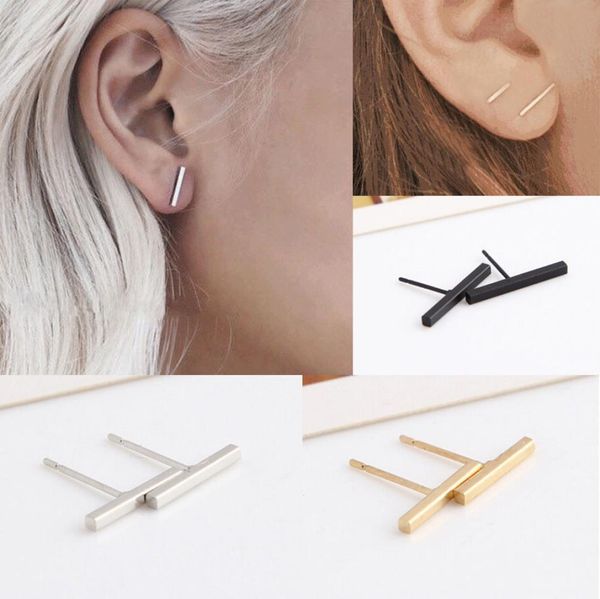 

women girls new fashion simple design blacksilvergold tiny bar fashionable cute stud earrings7420273, Golden;silver