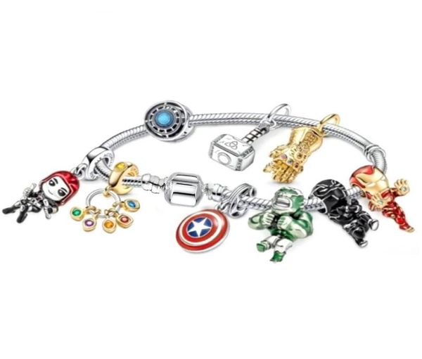

925 sterling silver chain clasp bracelet cartoon european charm beads avenger dangle fits p charm bracelets necklace b4546293, Golden;silver