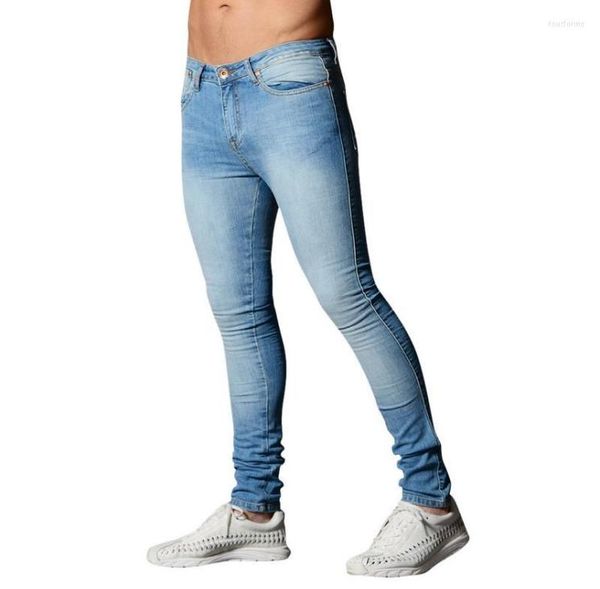 

puimentiua men jeans spring casual pencil pant high stretch straight skinny black streetwear jean male trousers bottom7515949, Blue