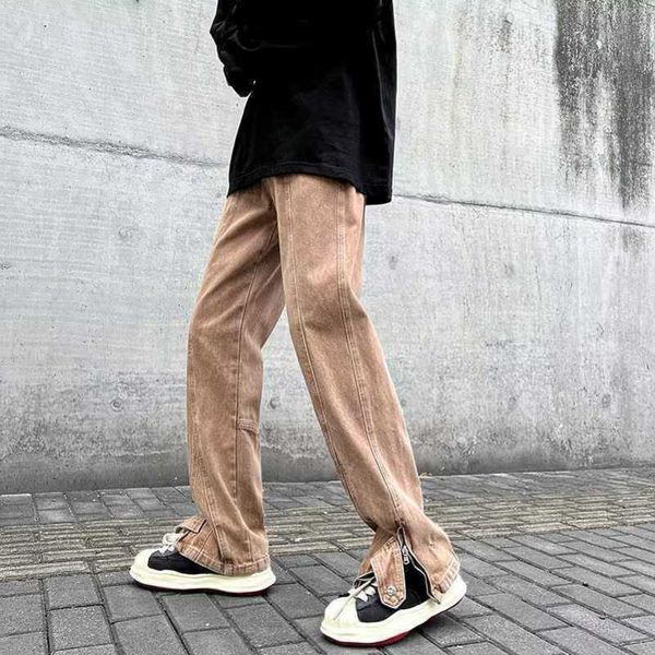 

designer jeans 2022 autumn pants loose fit wide leg pants design sense buckle zipper jeans fashion trend ins high street men, Blue