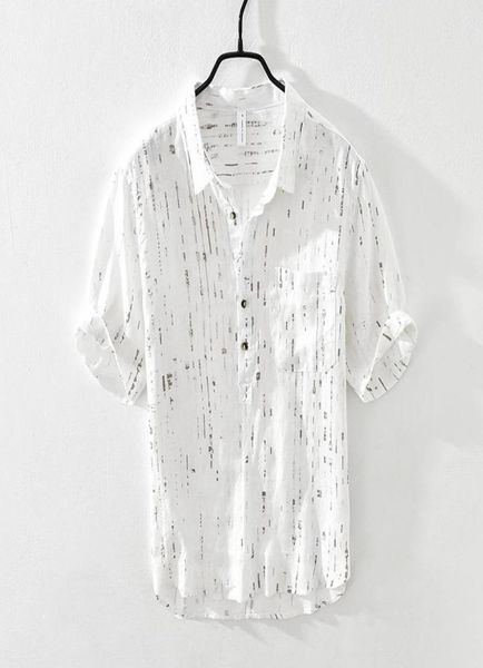 

men039s casual shirts 3018 linen shirt summer japan style harajuku personalize print thin handsome slim youth brand streetwear 4279892, White;black