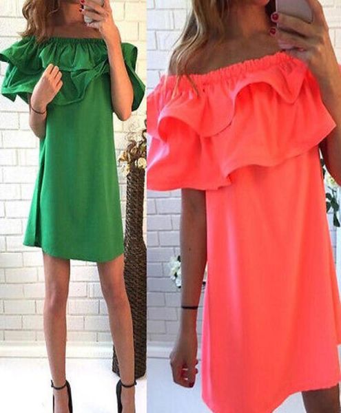 

woman dress casual mini drs slash neck aline petal sleeve ruffle collar summer green orange2756028, Black;gray