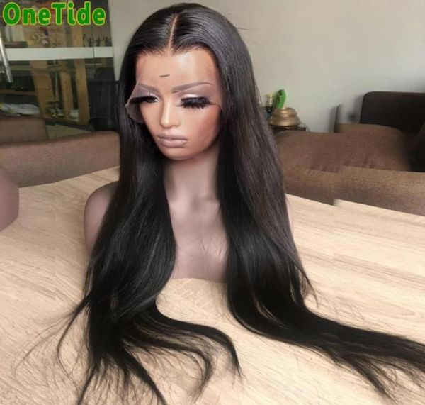 

lace wigs preplucked 30 inch bone straight human hair wig brazilian for women front t part closure frontal25393428961482, Black;brown