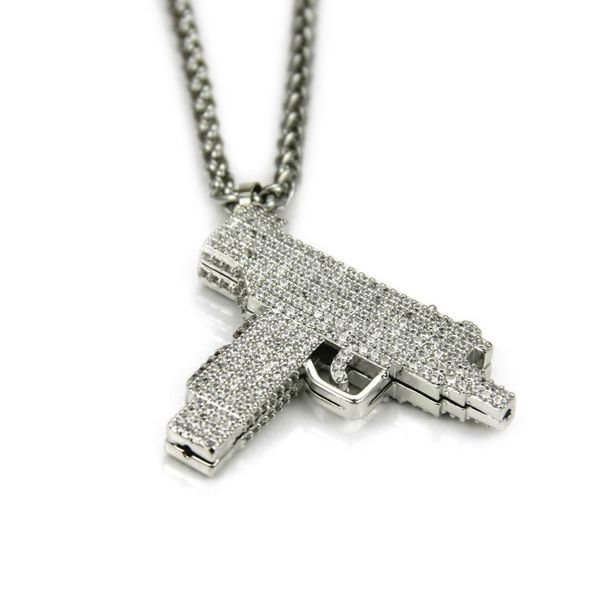 

submachine gun fashion pendant iced out crystal goldsilver charm necklace hip hop jewelry cuba039s necklace punk2269158, Silver