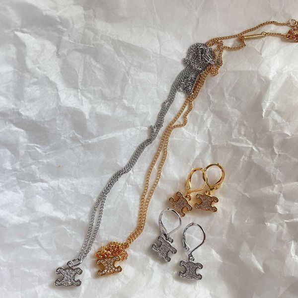 

23 new triumphal arch full diamond geometric light luxury small fragrant style earrings cute wind net red necklace female, Silver