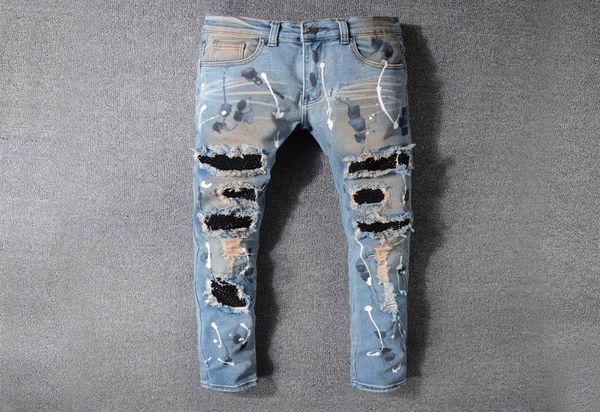 

famous mens stylist jeans slim fit mens skinny jeans men women motorcycle biker hip hop distressed ripped jeans pants3806995, Blue