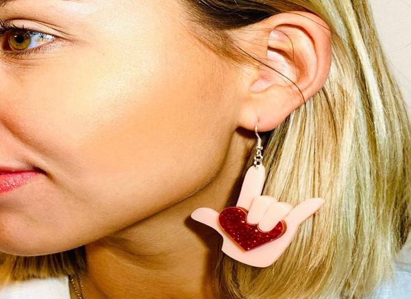 

trendy jewelry acrylic dangle earring glitter love you hand heart drop earrings for women fashion accessories7795605, Silver