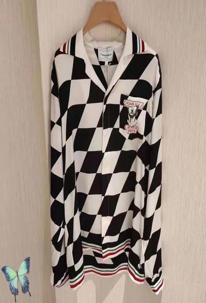 

2022 stock black white plaid print long sleeve silk fabric men039s casual shirts1490265, White;black