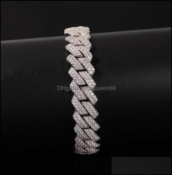 

link chain bracelets jewelry hip hop and cubic zirconia bling iced out gold sier open lock seamless cuban miami link bracelet for 8520208, Black
