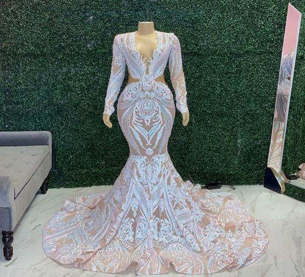 

prom dress long sleeve sheer oneck mermaid style sparkly sequined black girls 2022 gala evening gowns4291870