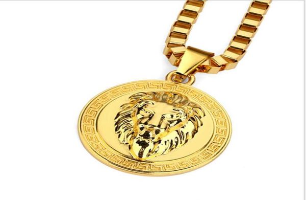 

european and american fashion personality accessories originally tide lion head circular hanging necklace hiphop necklace for men6033549, Silver