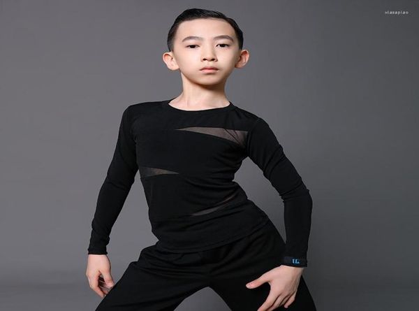 

stage wear latin dance shirt boys costumes black long sleeve dancewear cha samba ballroom competition dress dn71161047605, Black;red
