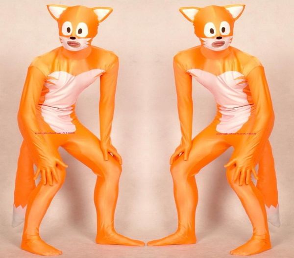 

orangewhite lycra spandex fox catsuit costume full outfit women men tights bodysuit costumes back zipper halloween pa5173284, Black;red