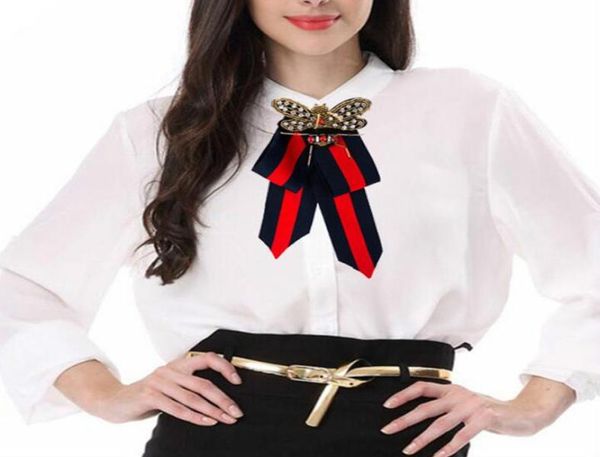 

handmade luxury bowknot brooch pins ribbon acrylic beads bow tie brooch corsage dress shirts fashion jewelry accessories3032776, Gray