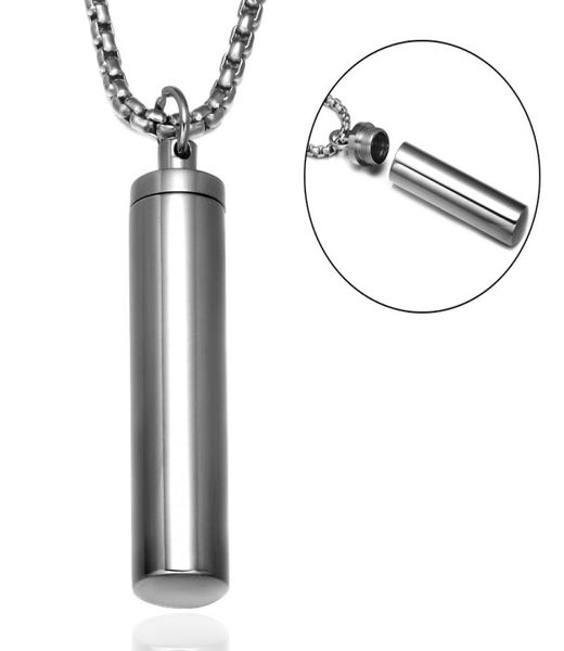 

men039s cylindrical perfume bottle shaped cremation urn vial pendant necklace memorial ash keepsake cremation jewelry token bot8345469, Silver
