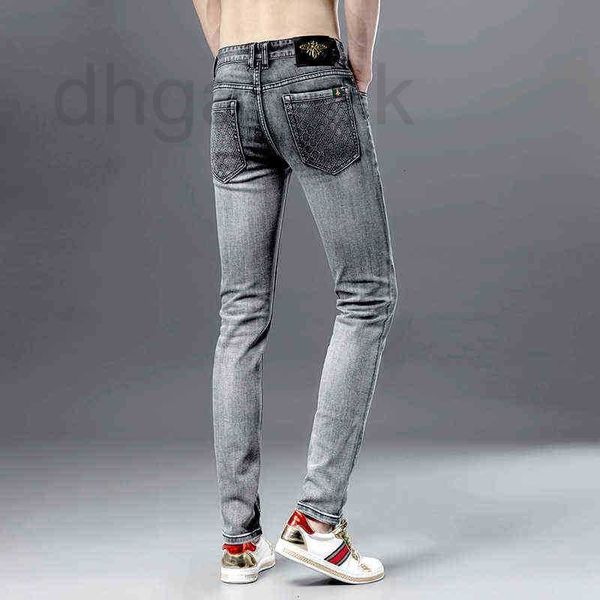 

men's jeans designer brand korean version elastic casual slim fit small feet smoke grey spring summer thin v7fn, Blue