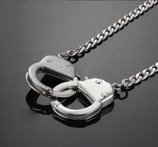 

pendant necklaces chian handcuffs necklace mens stainless steel long gifts for male accessories personality hip hop rock whole4592228, Silver