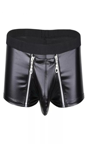 

underpants mens leather lingerie open crotch short pants for bulge pouch sexi soft latex fetish boxer crotchless underwea8529497, Black;white