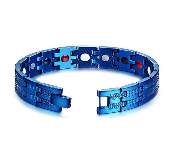 

link chain blue bracelet men heavy quality cool hand energy health germanium magnetic stainless steel bracelets11488752, Black