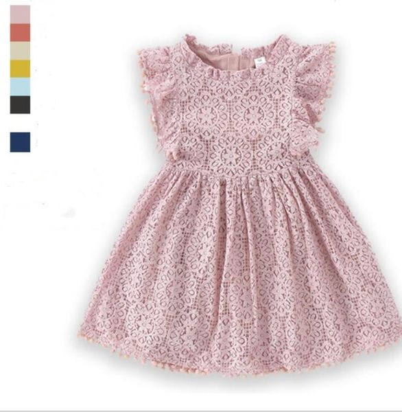 

kids designer clothes girls lace pompom dresses fly sleeve hollow out dress party princess sundress for spring autumn boutique clo6970355, Red;yellow