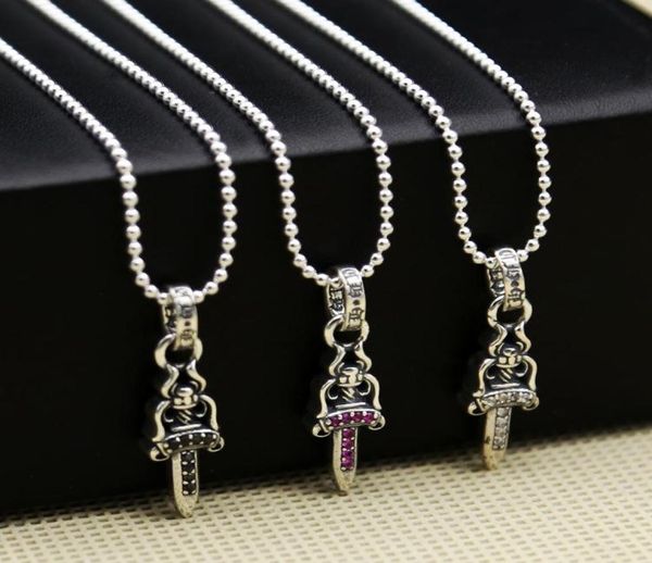 

brand new 925 sterling silver vintage american handmade designer jewelry antique silver sword necklace pendant with cz 3 colors h4657643