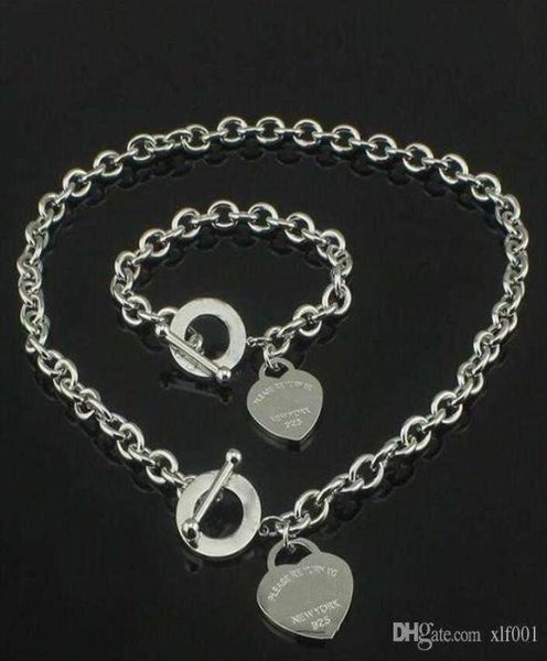 

sell birthday christmas gift 925 silver love necklace bracelet set wedding statement jewelry heart pendant necklaces bangle se5635096