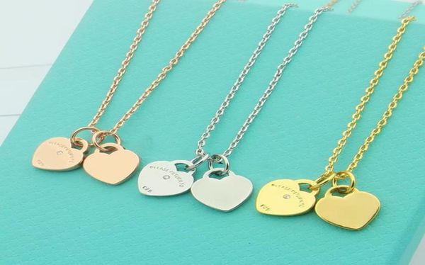 

love heart pendant necklace with diamonds designer jewelry womens necklaces as gift with blue box4819574, Silver